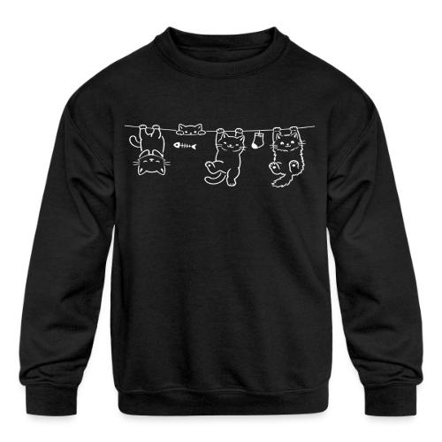 Minimalist Hanging Cats Line Art - Cute Kittens - Kids' Crewneck Sweatshirt