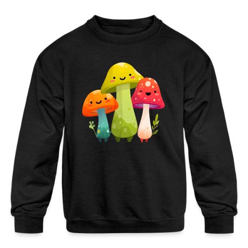 Trio of Happy Mushrooms - Kids' Crewneck Sweatshirt