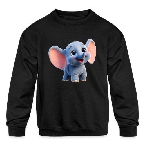 Playful Baby Elephant with Big Eyes - Kids' Crewneck Sweatshirt