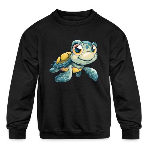Playful Cartoon Baby Sea Turtle with a Smile - Kids' Crewneck Sweatshirt
