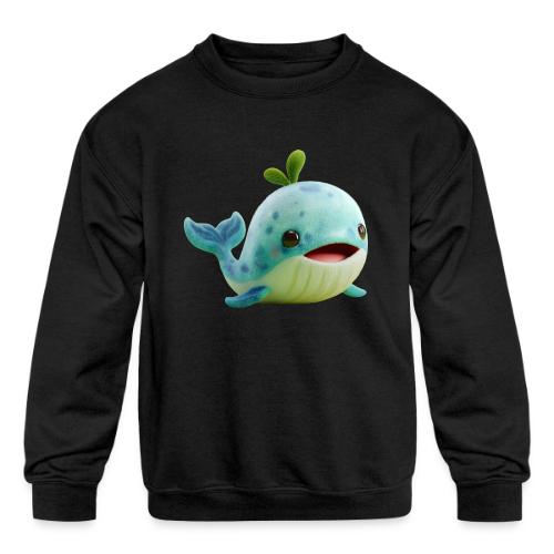 Playful Green-Blue Baby Whale - Kids' Crewneck Sweatshirt