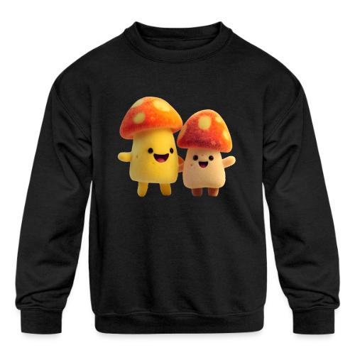 Joyful Cartoon Mushroom Duo - Kids' Crewneck Sweatshirt
