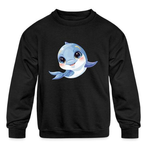 Joyful Blue-White Baby Dolphin - Kids' Crewneck Sweatshirt