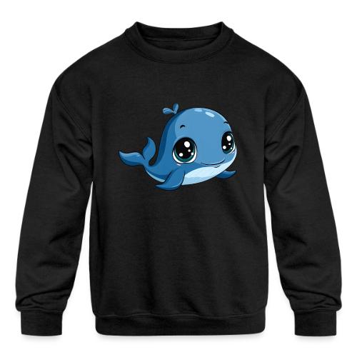 Smiling Blue Baby Whale - Kids' Crewneck Sweatshirt