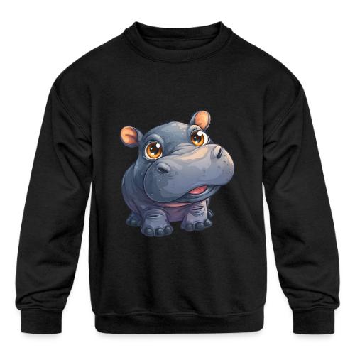 Cute Cartoon Baby Hippo with Big Innocent Eyes - Kids' Crewneck Sweatshirt