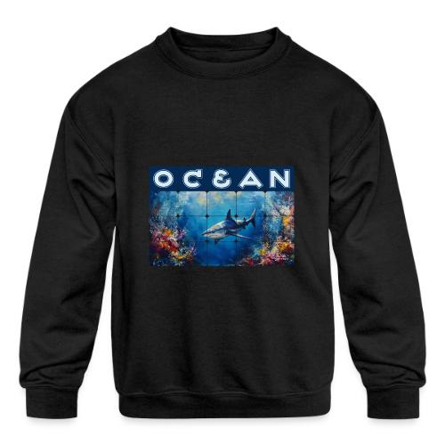 Ocean: Synthwave Shark - Kids' Crewneck Sweatshirt