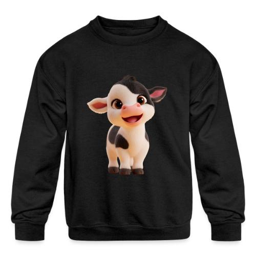 Joyful Cartoon Baby Cow Standing - Kids' Crewneck Sweatshirt