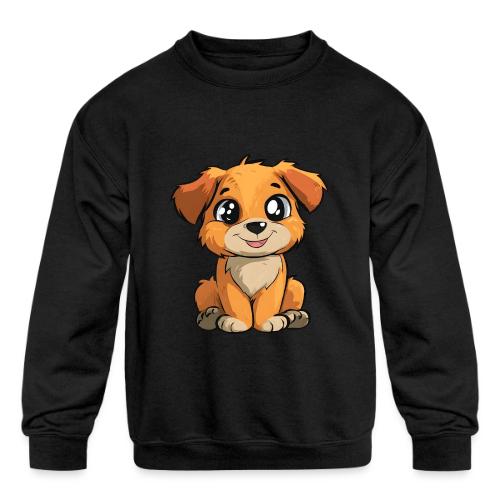 Cute Sitting Puppy Cartoon with Big Eyes - Kids' Crewneck Sweatshirt