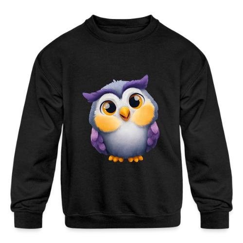 Colorful Cartoon Baby Owl with Big Sparkling Eyes - Kids' Crewneck Sweatshirt