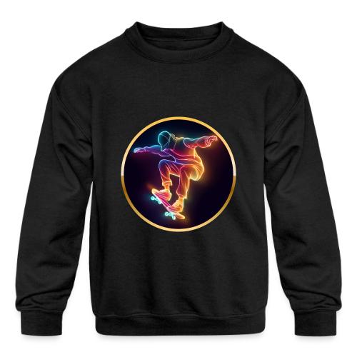Skateboarding: Midnight Neon Skater - Kids' Crewneck Sweatshirt