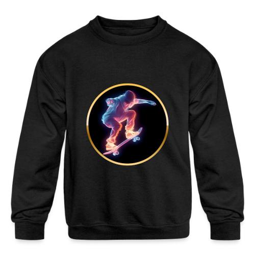 Skateboarding: Neon Skate Orbit - Kids' Crewneck Sweatshirt