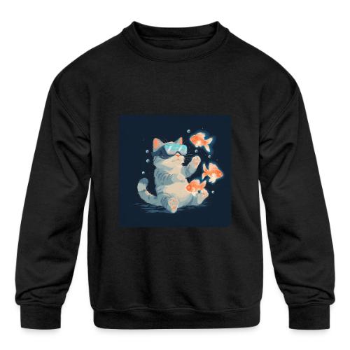 Cat: VR Fish Chase - Kids' Crewneck Sweatshirt