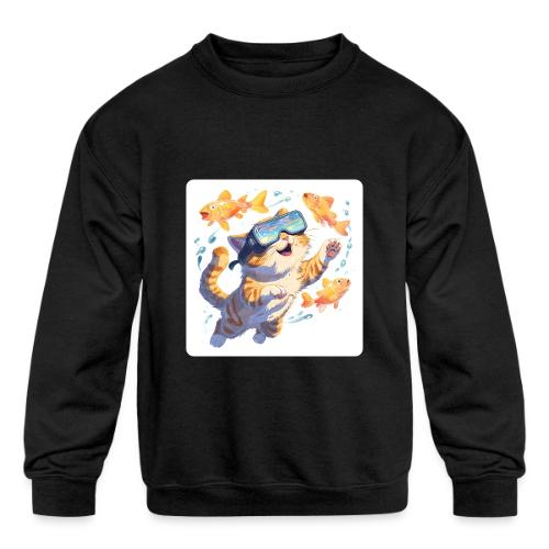 Cat: Neon Paws Adventure - Kids' Crewneck Sweatshirt
