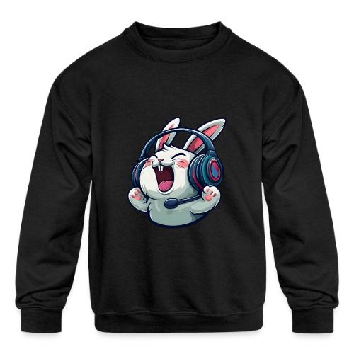 Gamer Bunny Headset Cartoon Design - Kids' Crewneck Sweatshirt