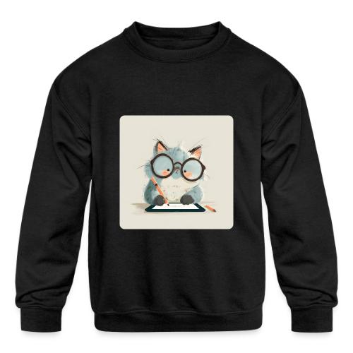 Creative Cat Digital Artist Illustration - Kids' Crewneck Sweatshirt