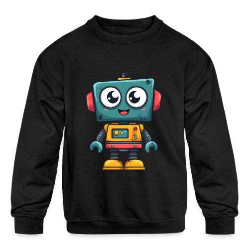 Cute Cartoon Robot Standing with a Smile - Kids' Crewneck Sweatshirt