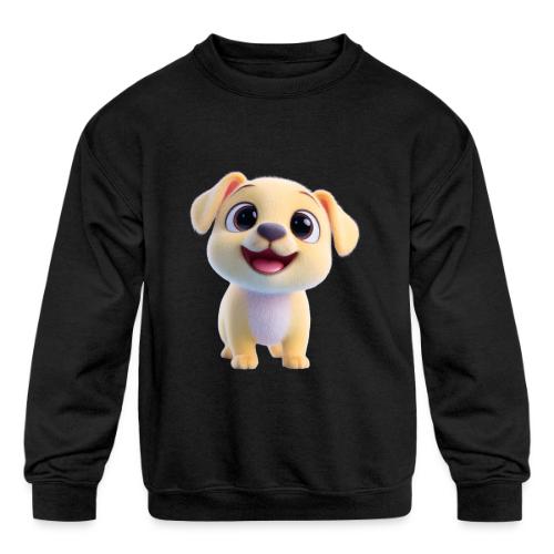 Playful 3D Baby Puppy Looking Up - Kids' Crewneck Sweatshirt