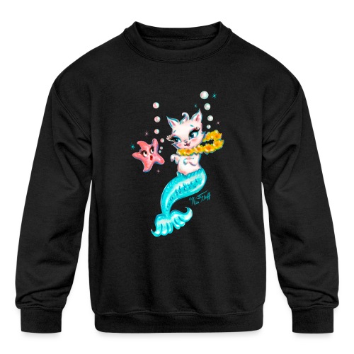 Mermaid Cat with Starfish - Kids' Crewneck Sweatshirt