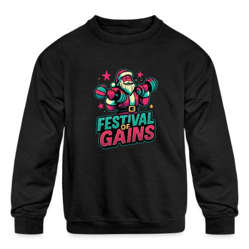 Festival of Gains Funny Gym Santa Christmas - Kids' Crewneck Sweatshirt