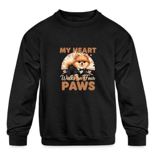 My Heart Walks on Four Paws – Pomeranian tee - Kids' Crewneck Sweatshirt