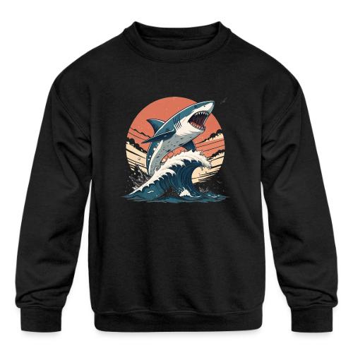 Fierce Shark Breaking Through Waves - Kids' Crewneck Sweatshirt