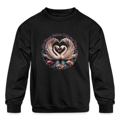 My Heart Swims Only for You Swan Heart T-Shirt - Kids' Crewneck Sweatshirt