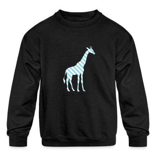 Blue and White Striped Giraffe - Kids' Crewneck Sweatshirt