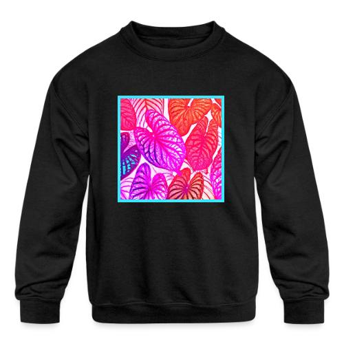 Color Burst Leaves Neon Elegance - Kids' Crewneck Sweatshirt