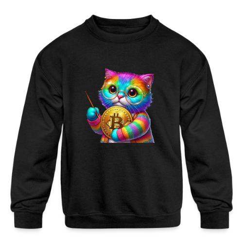 Reneck ColoredCryptoCat Teacher - Kids' Crewneck Sweatshirt