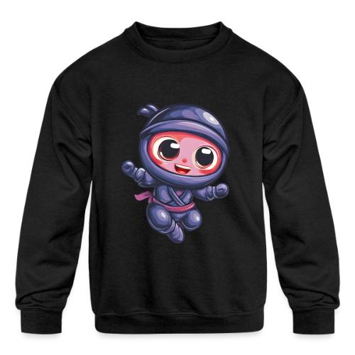 Joyful Cartoon Baby Ninja Jumping in Action - Kids' Crewneck Sweatshirt