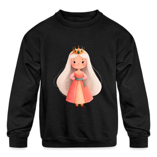 Cute Cartoon Little Princess with Long Hair - Kids' Crewneck Sweatshirt