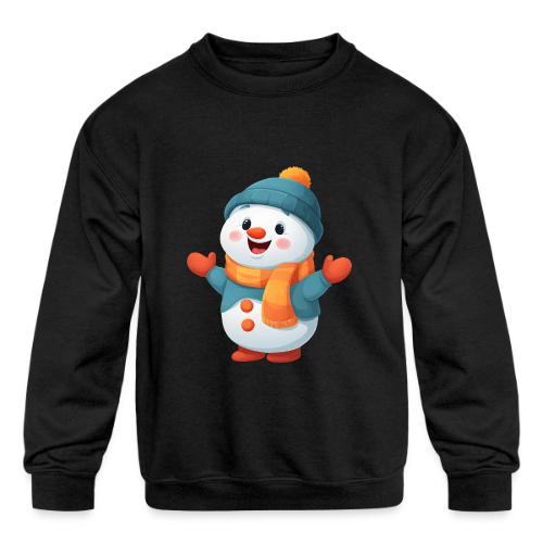Joyful Cartoon Snowman with Winter Outfit - Kids' Crewneck Sweatshirt