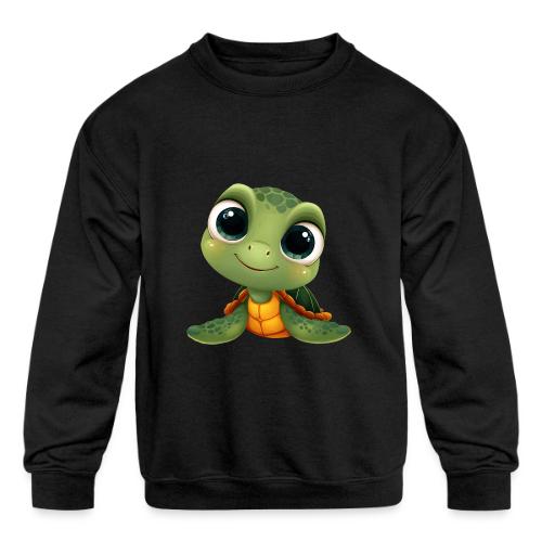 Cheerful Green Cartoon Sea Turtle with Big Eyes - Kids' Crewneck Sweatshirt
