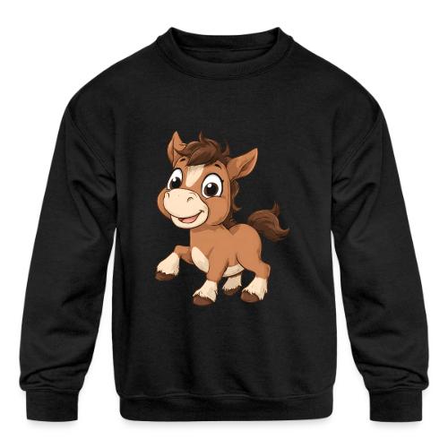 Playful Cartoon Baby Pony Full of Joy - Kids' Crewneck Sweatshirt