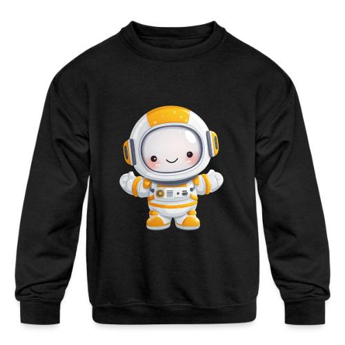 Cute Cartoon Baby Astronaut in White and Yellow - Kids' Crewneck Sweatshirt