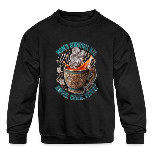 Mom's Survival Kit Tee | Coffee Chaos - Kids' Crewneck Sweatshirt