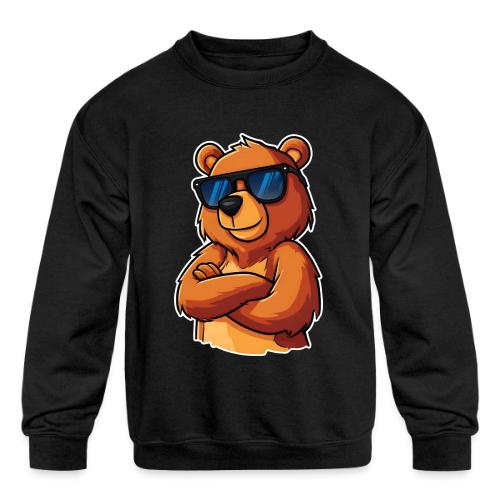 Cool Bear Sunglasses Cartoon Design - Kids' Crewneck Sweatshirt
