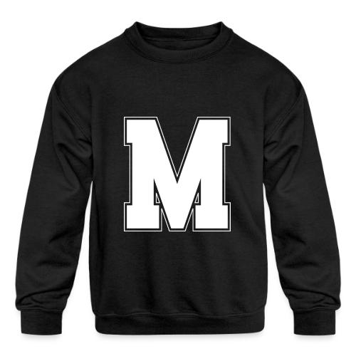 White Letter M – Varsity Alphabet Monogram - Kids' Crewneck Sweatshirt