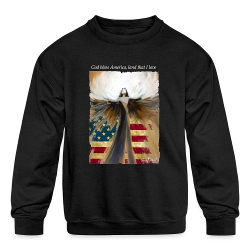 God bless America Angel_Strong color_white type - Kids' Crewneck Sweatshirt