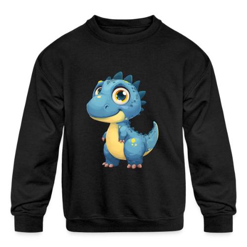 Smiling Blue and Yellow Baby Dinosaur - Kids' Crewneck Sweatshirt