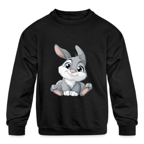 Joyful Grey and White Baby Rabbit Cartoon - Kids' Crewneck Sweatshirt