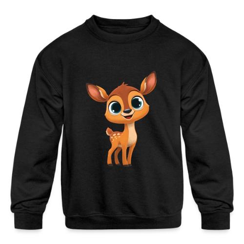 Cute Cartoon Deer with Joyful Big Eyes - Kids' Crewneck Sweatshirt