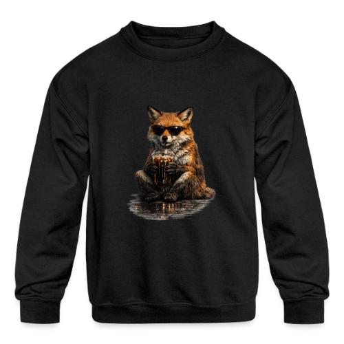 Cool Red Fox Wearing Sunglasses Drinking Coffee - Kids' Crewneck Sweatshirt
