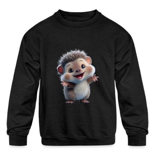 Playful Cartoon Hedgehog with Joyful Pose - Kids' Crewneck Sweatshirt