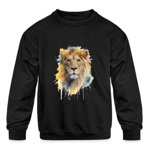 Watercolor Lion Portrait - Kids' Crewneck Sweatshirt