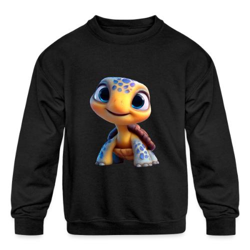 Joyful 3D Baby Turtle with Big Eyes - Kids' Crewneck Sweatshirt