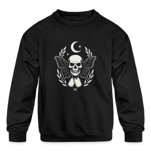 Skull butterfly dog tags - Kids' Crewneck Sweatshirt