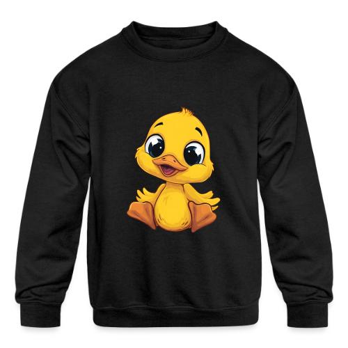 Sweet Yellow Cartoon Duck Sitting Happily - Kids' Crewneck Sweatshirt