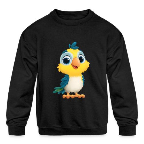 Playful Cartoon Parrot with Big Happy Eyes - Kids' Crewneck Sweatshirt