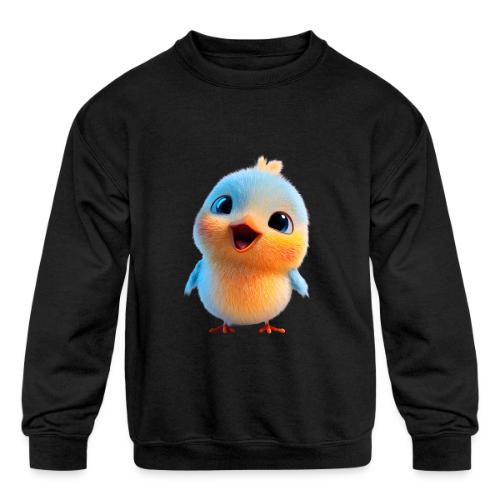 Colorful Cartoon Baby Bird in Orange and Blue - Kids' Crewneck Sweatshirt